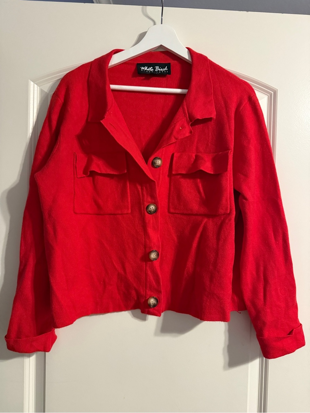 White Birch Women's Bright Red Button-Front Blazer Jacket